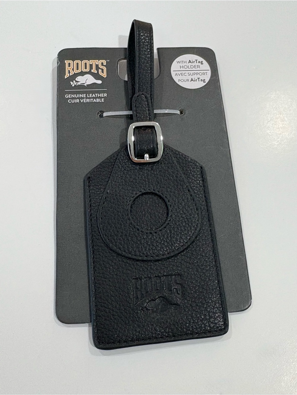 Roots Leather Luggage Tag with Air Tag Holder Black New in Package